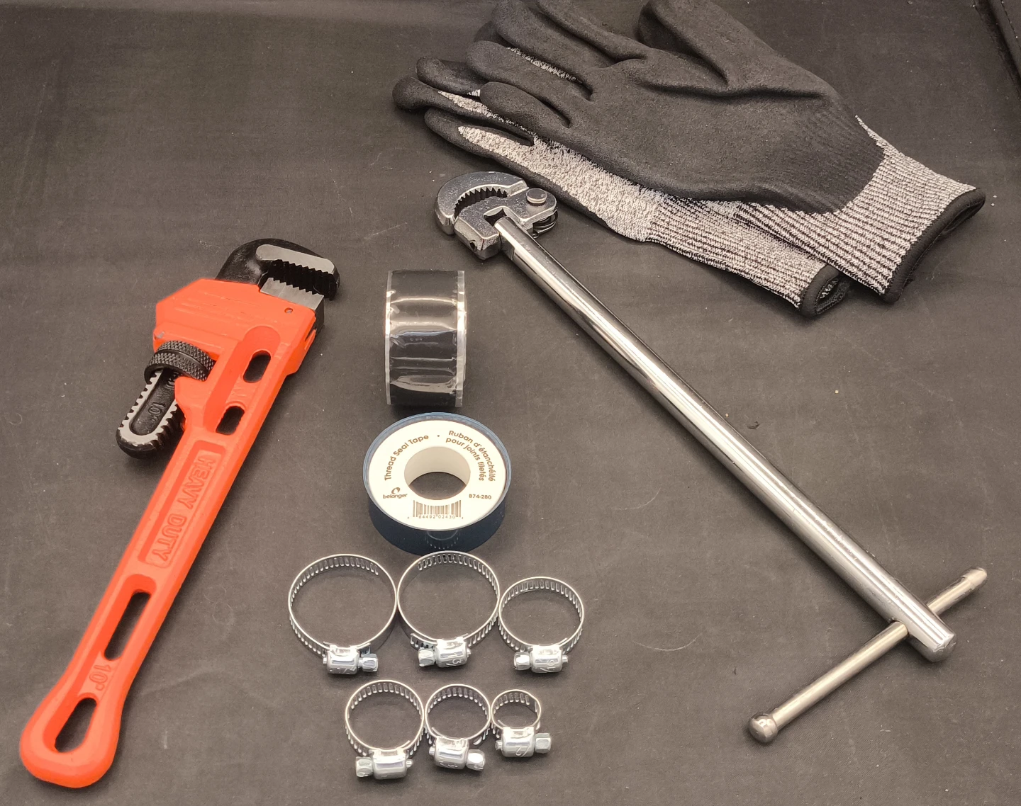 Plumbing Tool Kit with Pipe Wrench, Tube Cutter, Gloves - photo 2