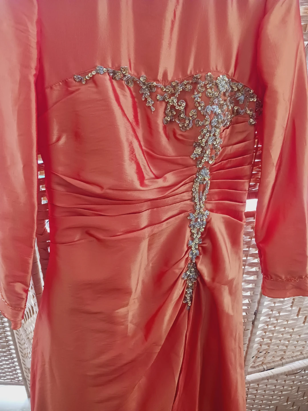 Rich Burnt Orange Ruched Formal Dress With Beaded Embellishment - photo 4