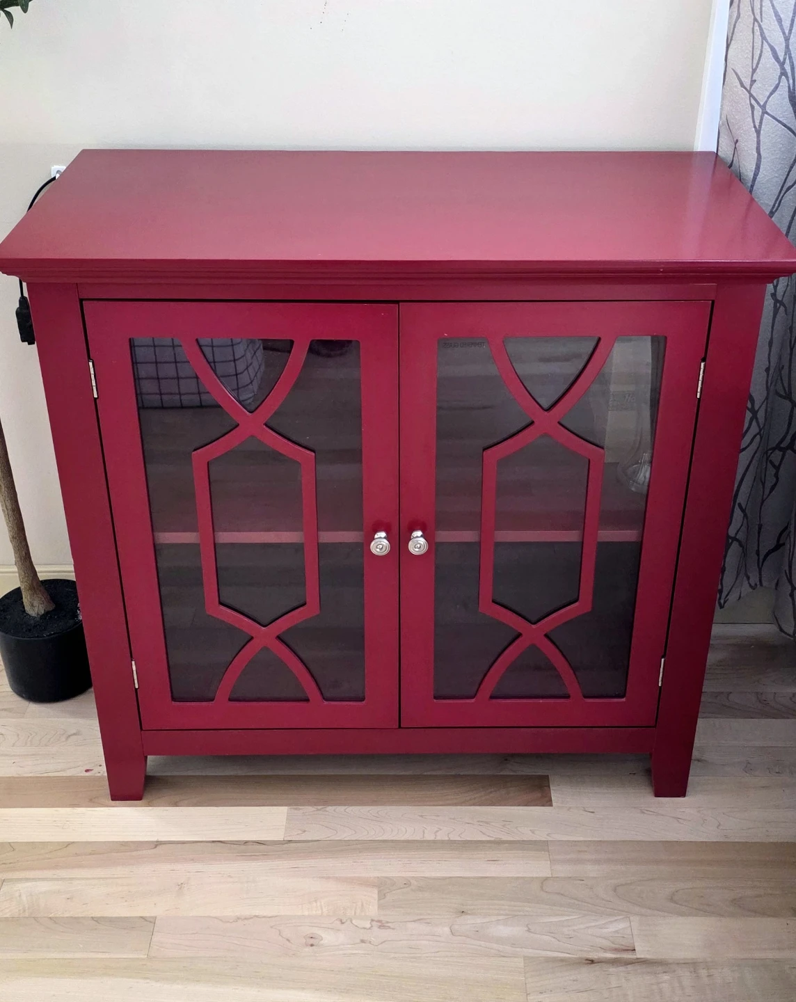 Red Accent Cabinet with Glass Doors - photo 4