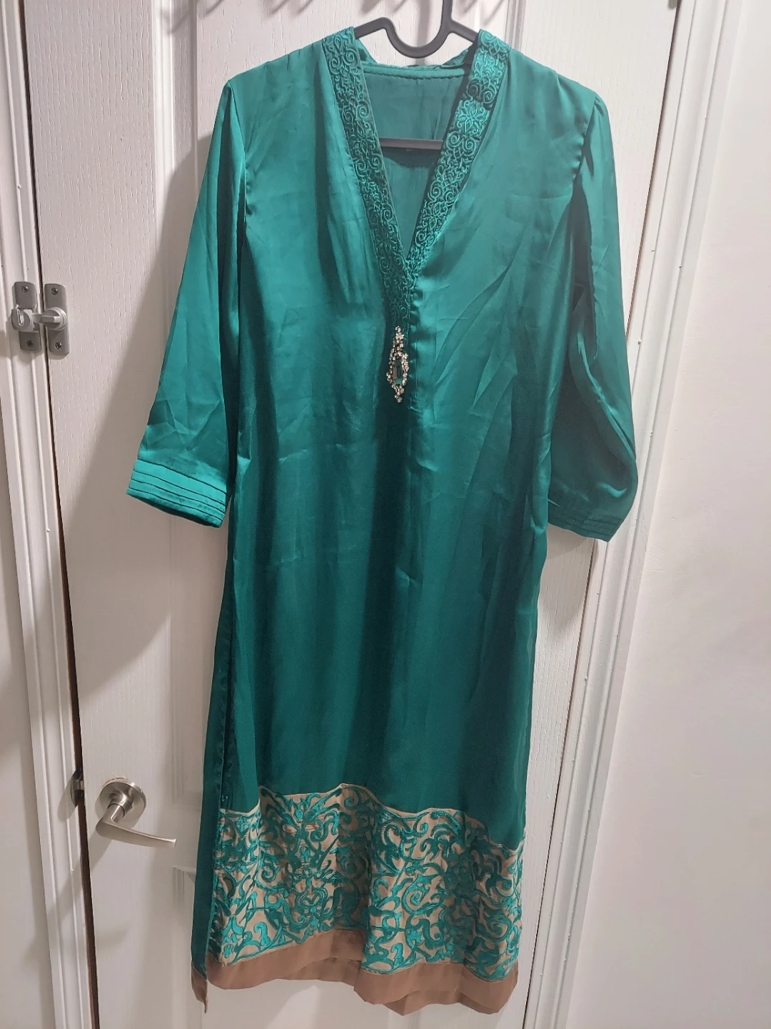 Green Kurti with Embellished Neckline
