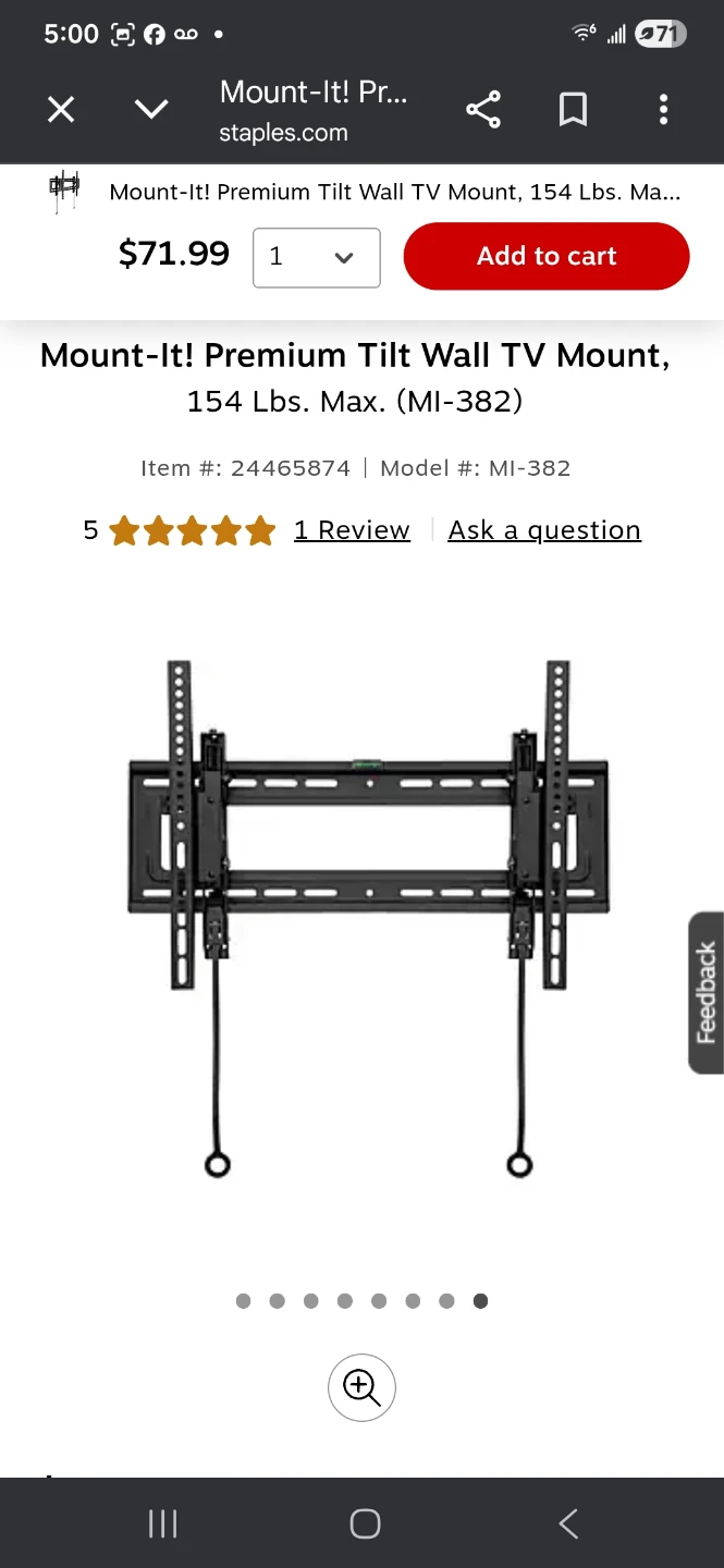 Mount-It! Premium Tilt Wall TV Mount, 154 Lbs Max, Model MI-382 - photo 2