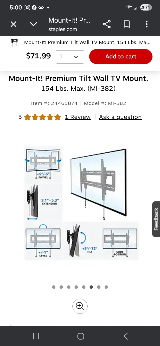 Mount-It! Premium Tilt Wall TV Mount, 154 Lbs Max, Model MI-382 - photo 4