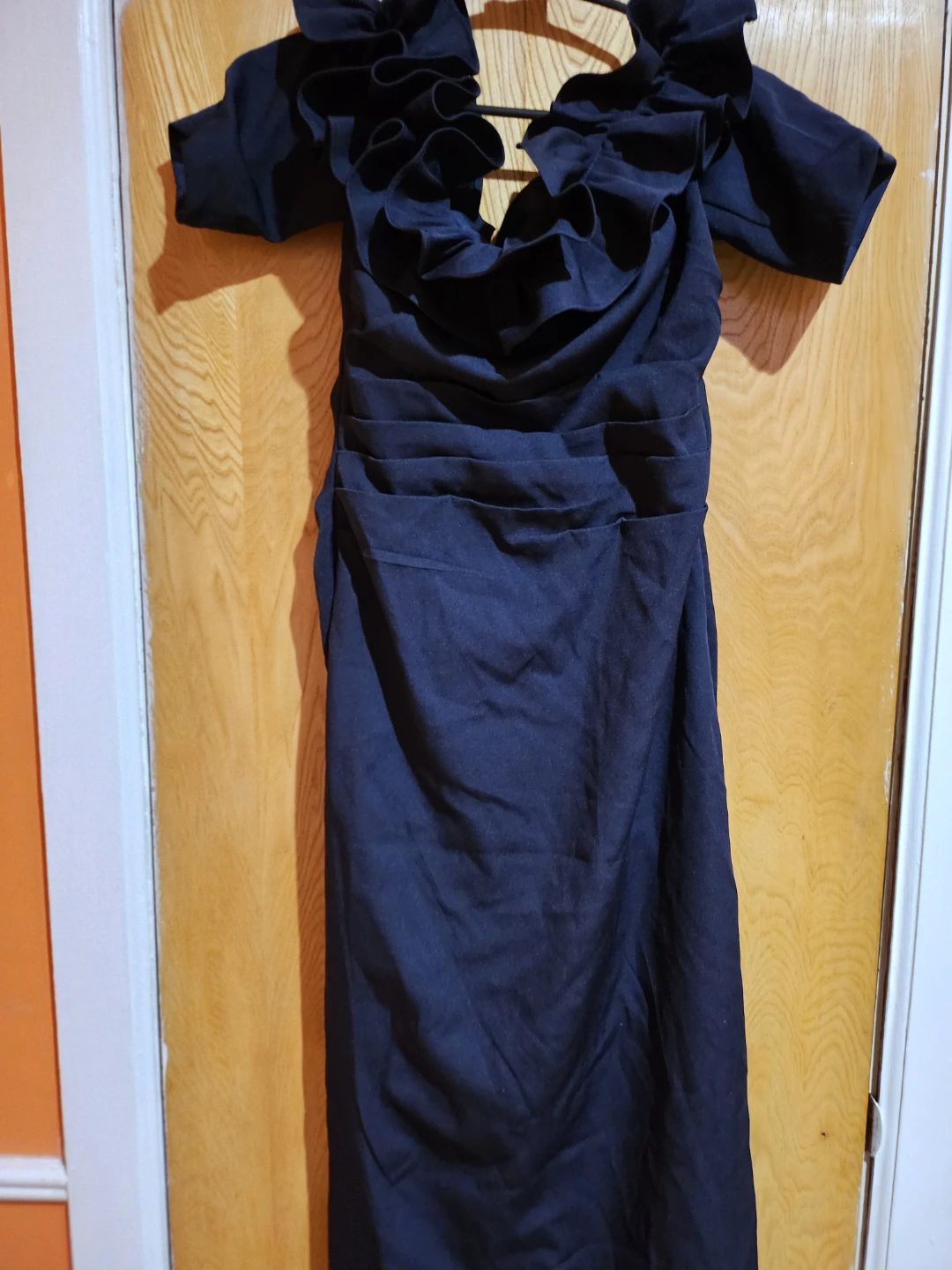 Navy Blue Ruffled Off-the-Shoulder Maxi Dress - photo 2