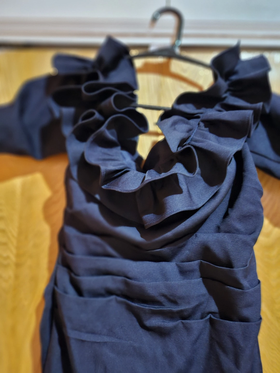 Navy Blue Ruffled Off-the-Shoulder Maxi Dress - photo 3