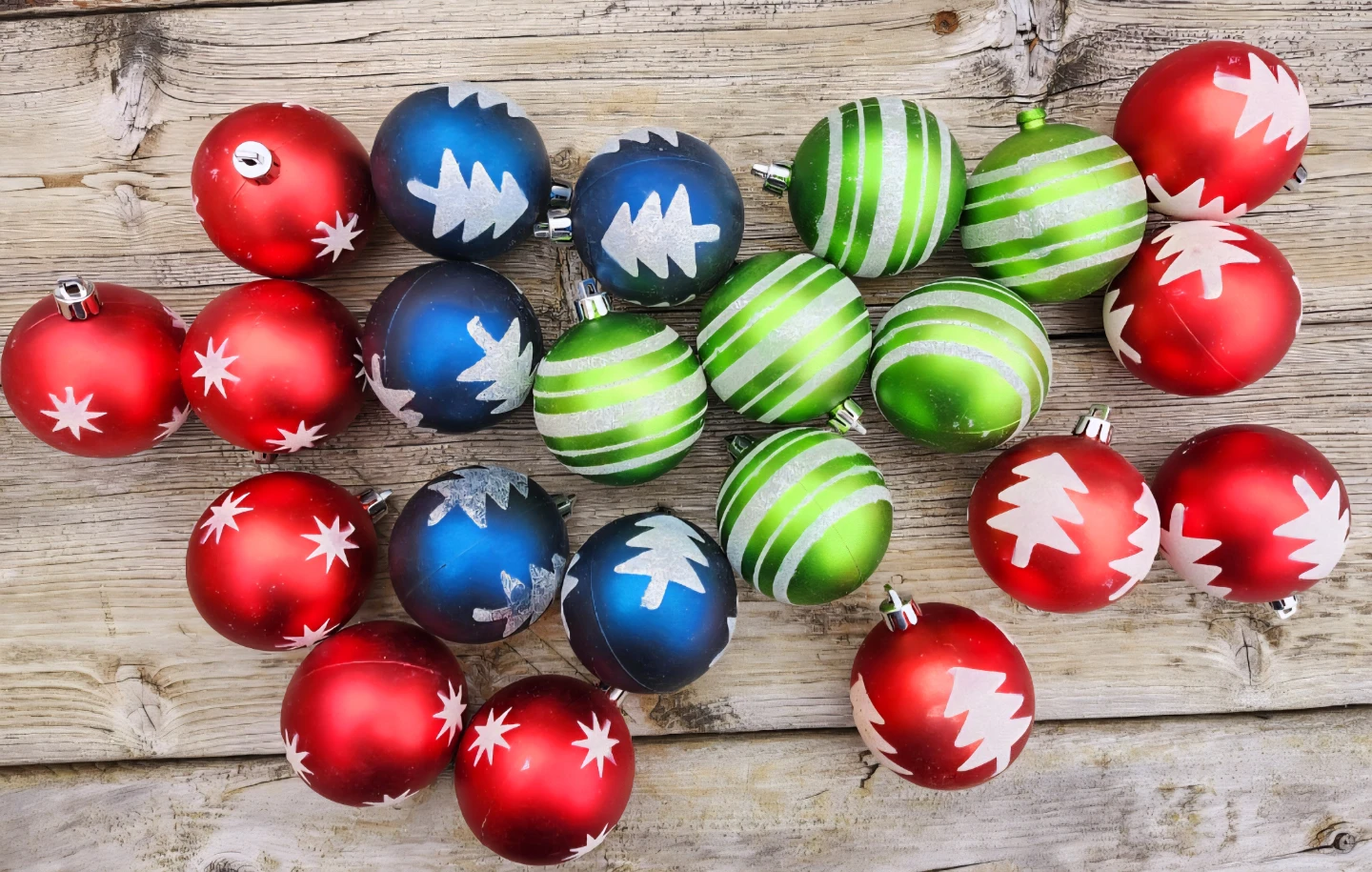 Assorted red, green and blue ornaments! $15