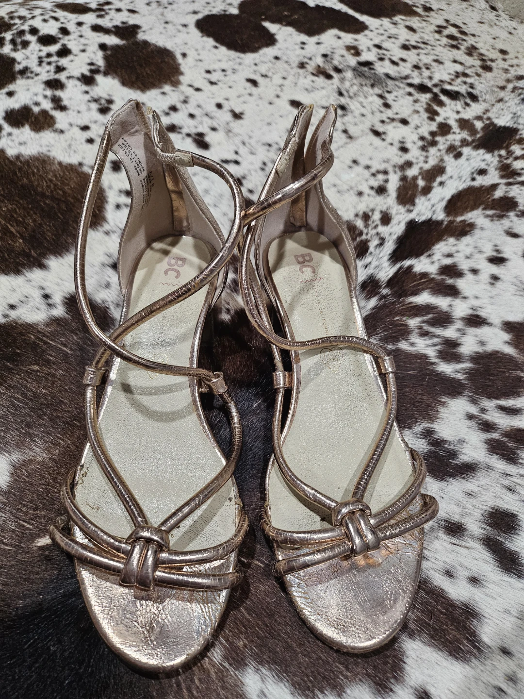 BCBGirls Rose Gold Strappy Heeled Sandals - Size 8.5