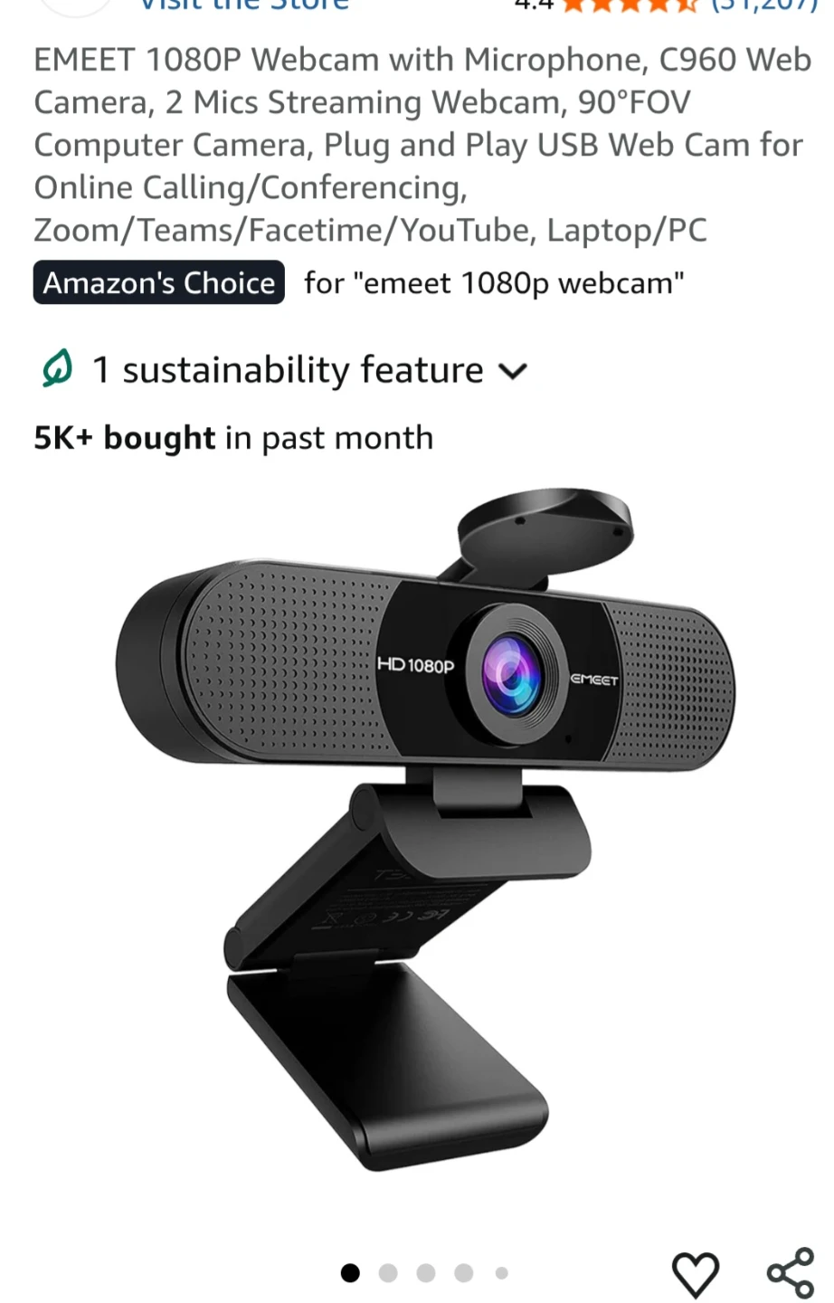 Sold- eMeet C960 1080P Webcam with Microphone
