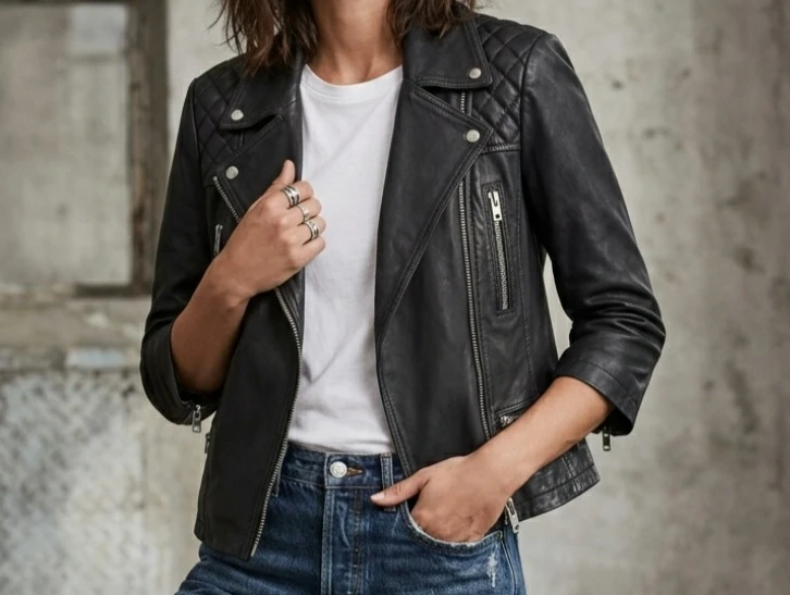 ALLSAINTS Limited Edition Leather Jacket (Size : Woman Small)