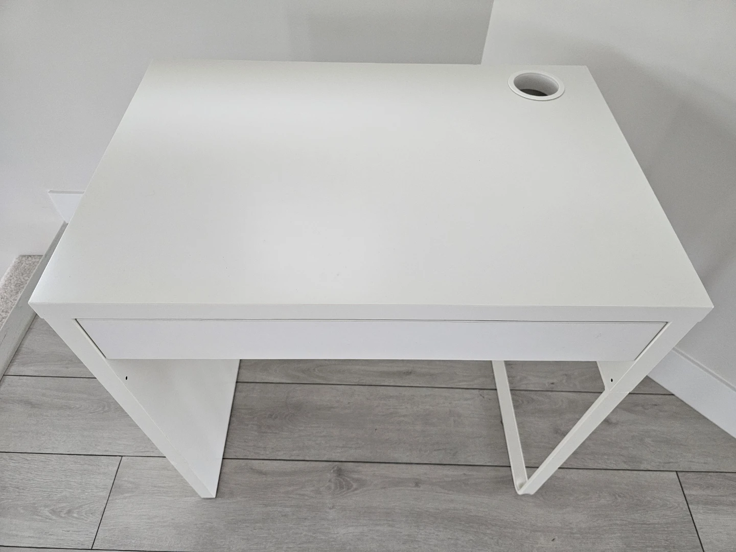White Desk with Drawer and Cable Hole Ikea