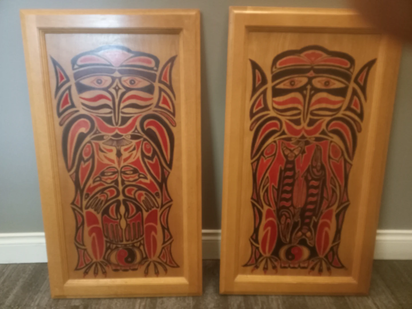 Set of 2 Wooden Panels with Indigenous Art
