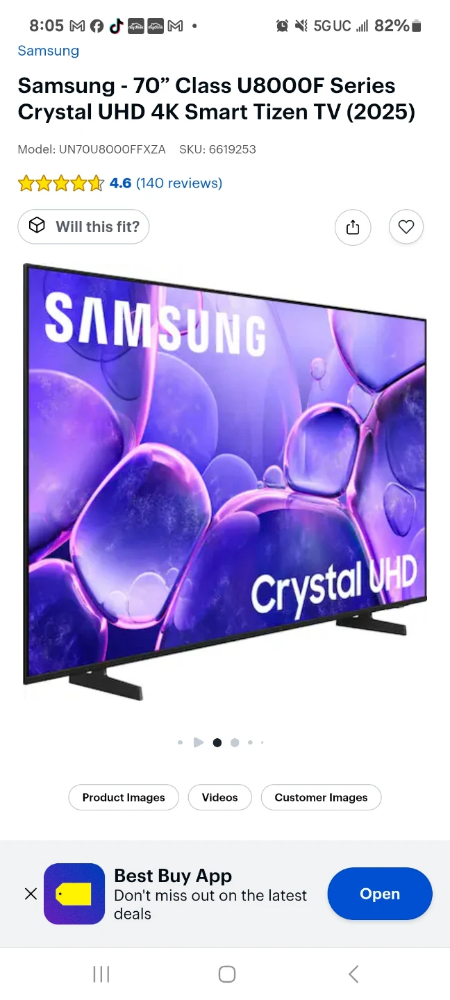 Samsung 70" Class U8000F Series Crystal UHD 4K Smart TV (2025)