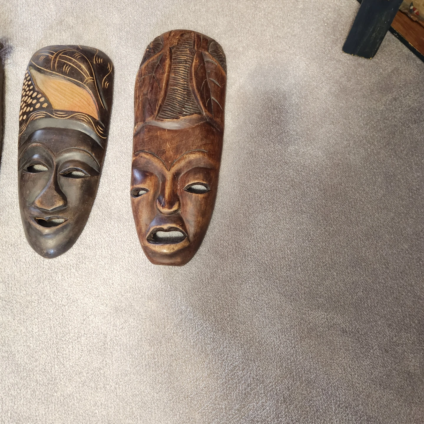 Set of 3 Hand-Carved Wooden African Masks