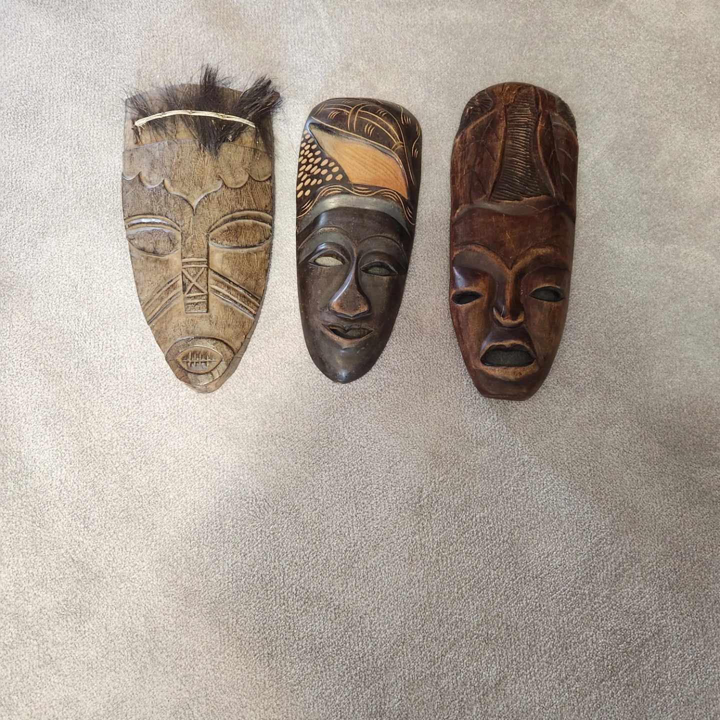 Set of 3 Hand-Carved Wooden African Masks - photo 2