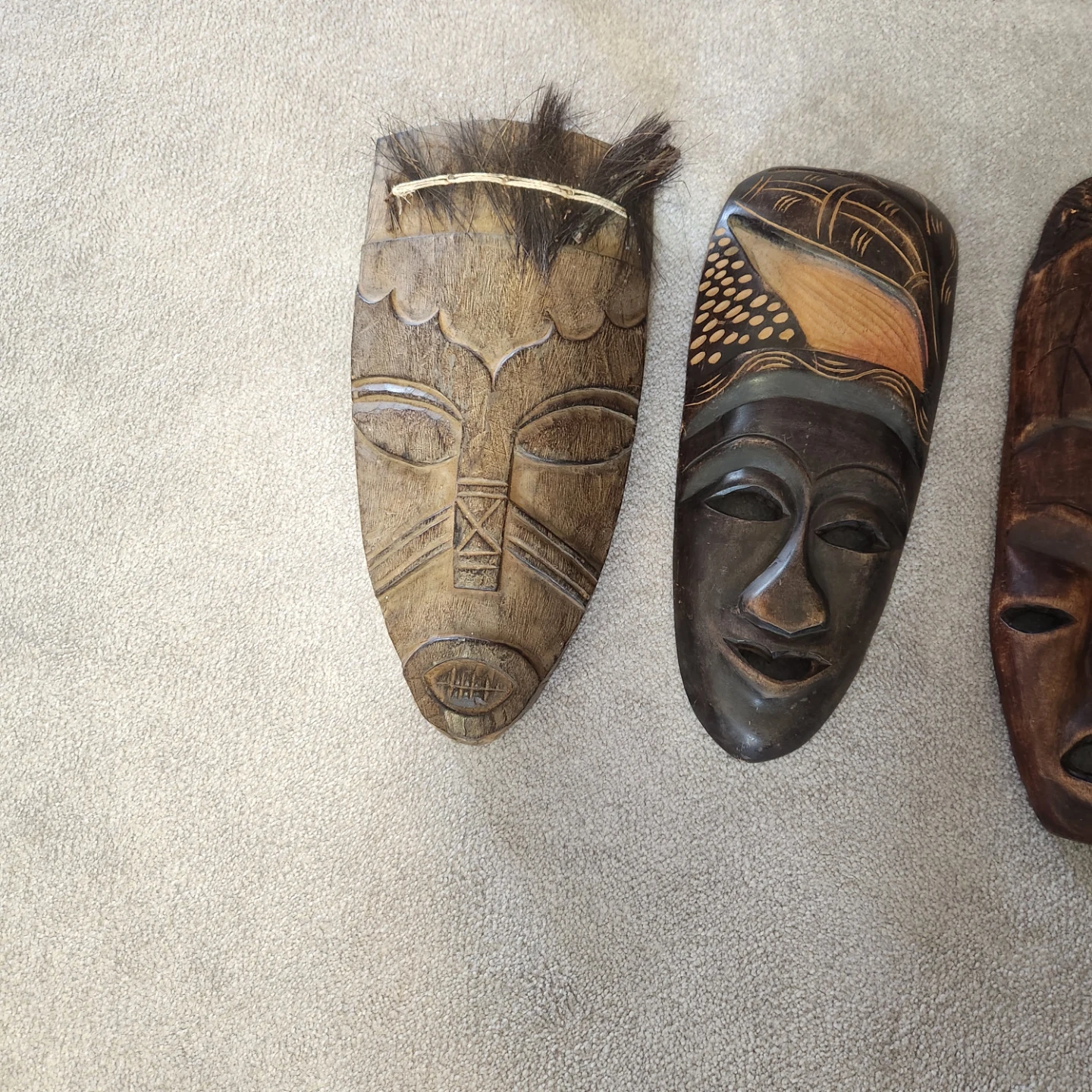Set of 3 Hand-Carved Wooden African Masks - photo 3
