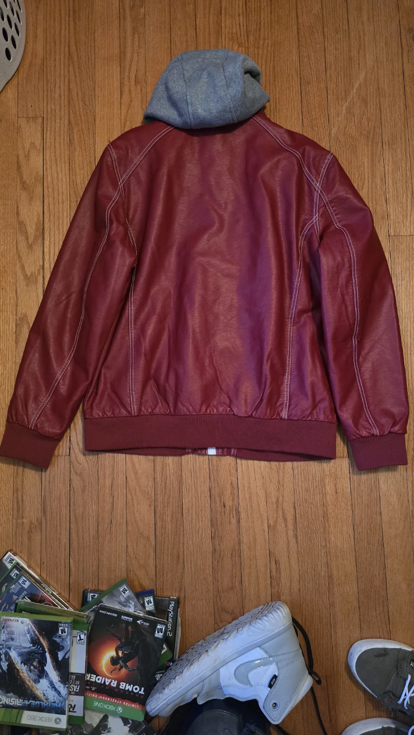 Black Riot Red Faux Leather Hooded Bomber Jacket - photo 5