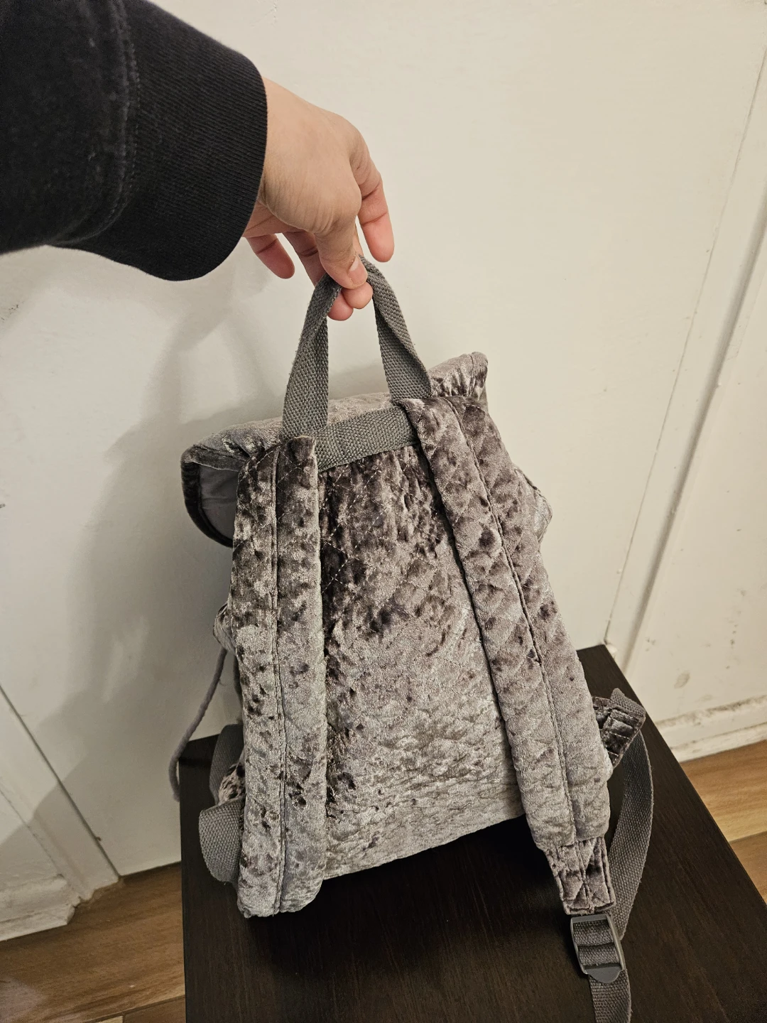 Grey Velvet Quilted Backpack - photo 5