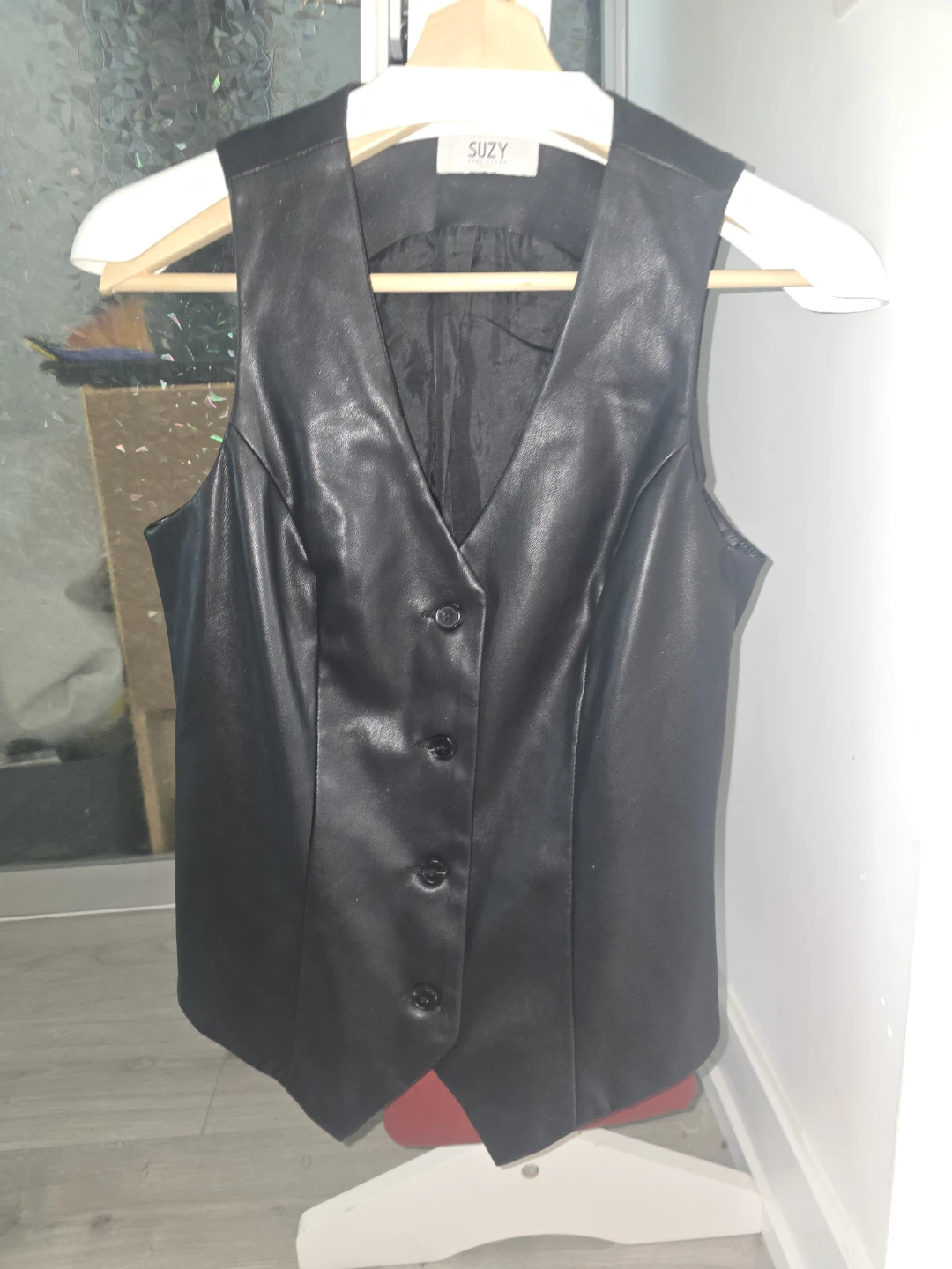SUZY Black Faux Leather Vest