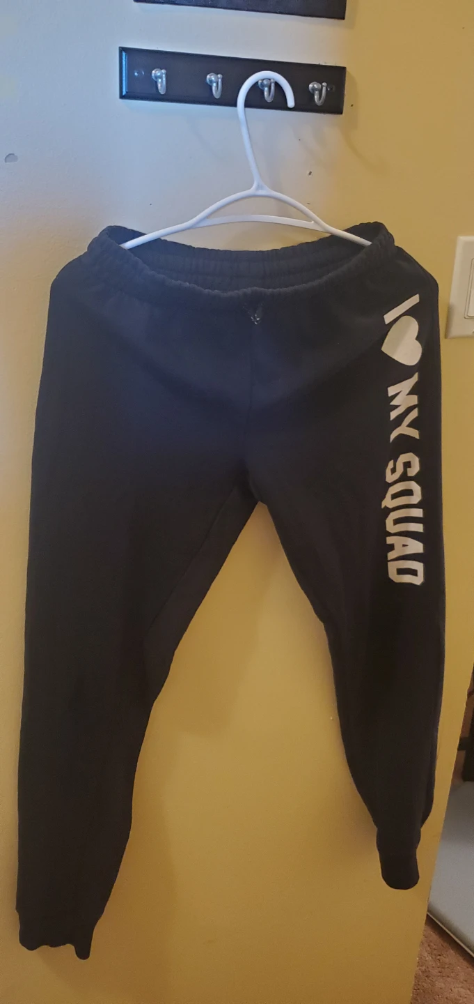 Black Sweatpants with "I Love My Squad" graphic