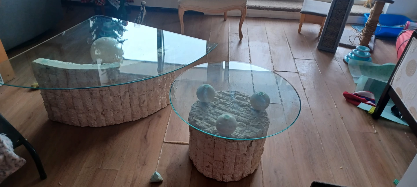 Glass Top Coffee Tables with Unique Bases (Set of 2)