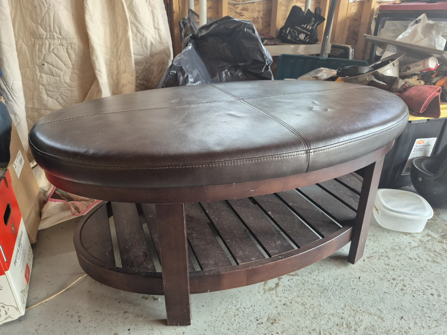 Brown Faux Leather Ottoman Coffee Table