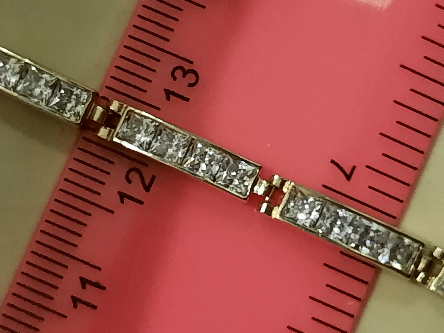 Solid 14K Yellow Gold Tennis Bracelet Princess Cut CZ Stones - photo 2
