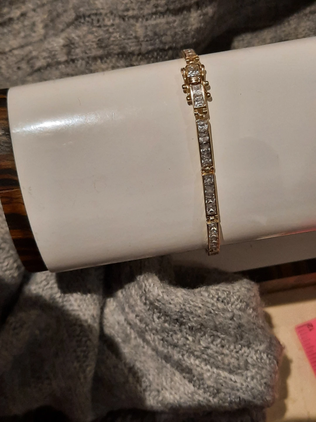 Solid 14K Yellow Gold Tennis Bracelet Princess Cut CZ Stones - photo 5