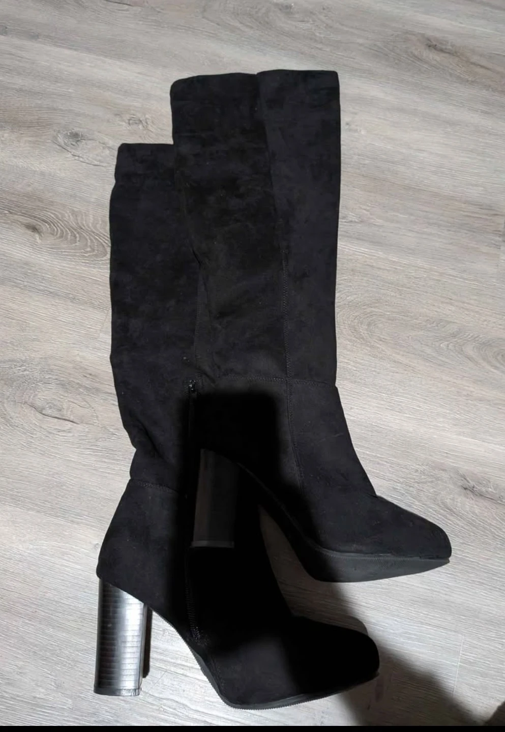 Black Suede Knee-High Boots - Size 10