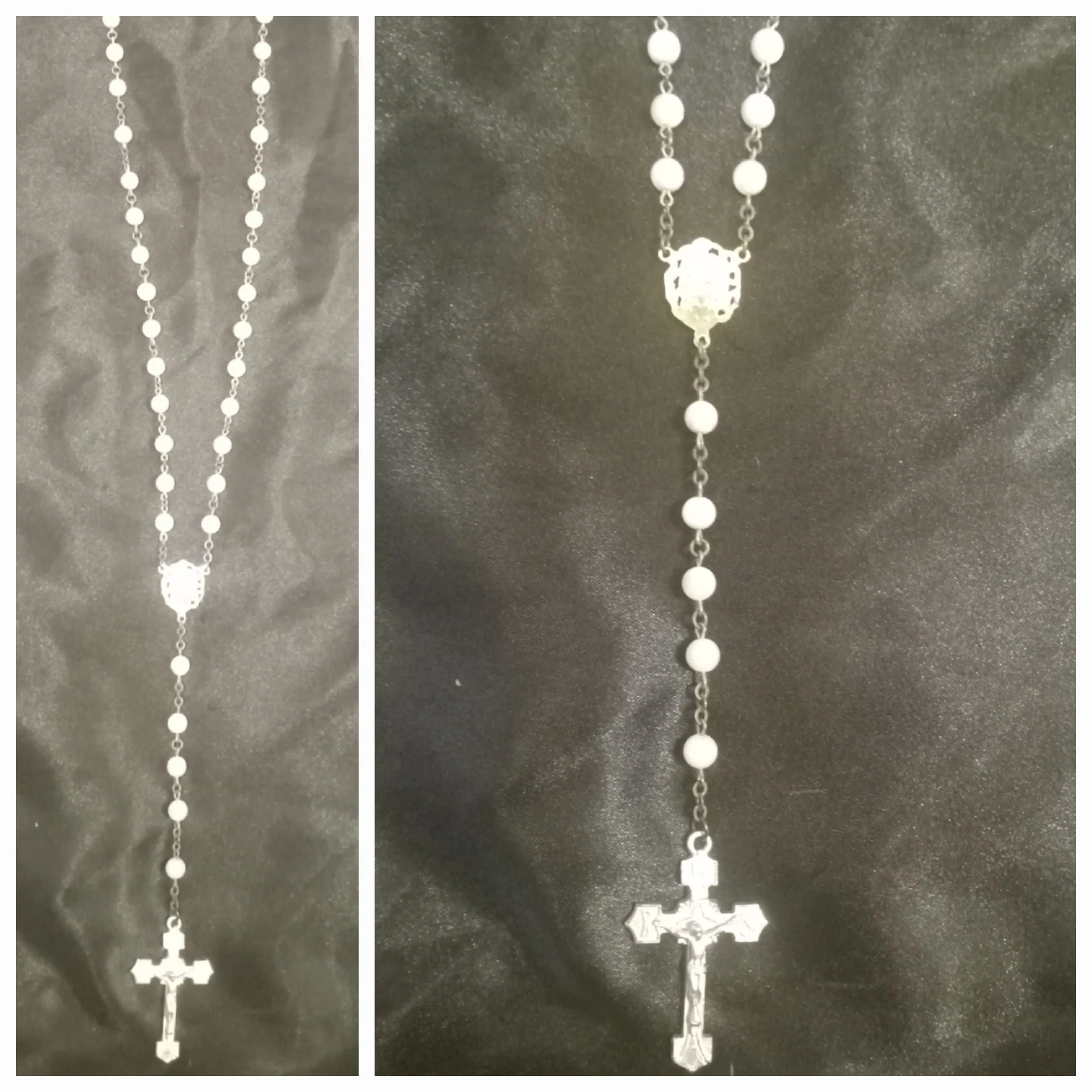 White Bead Rosary with Silver Crucifix