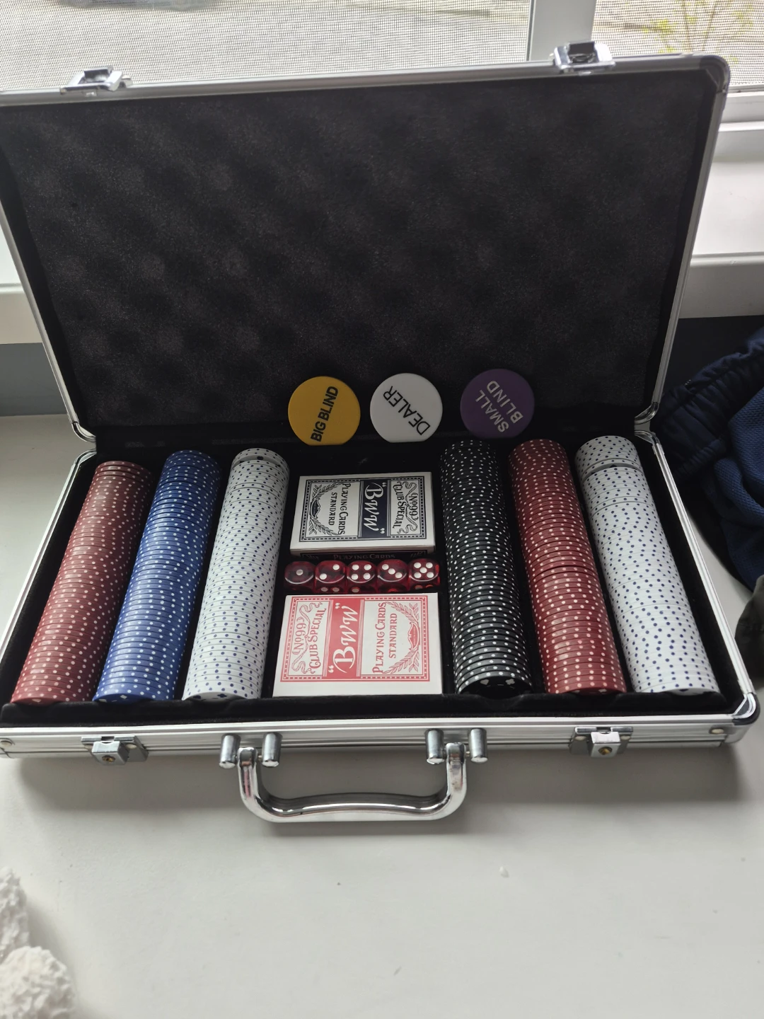 Poker Chip Set with Case, Dice, and Cards
