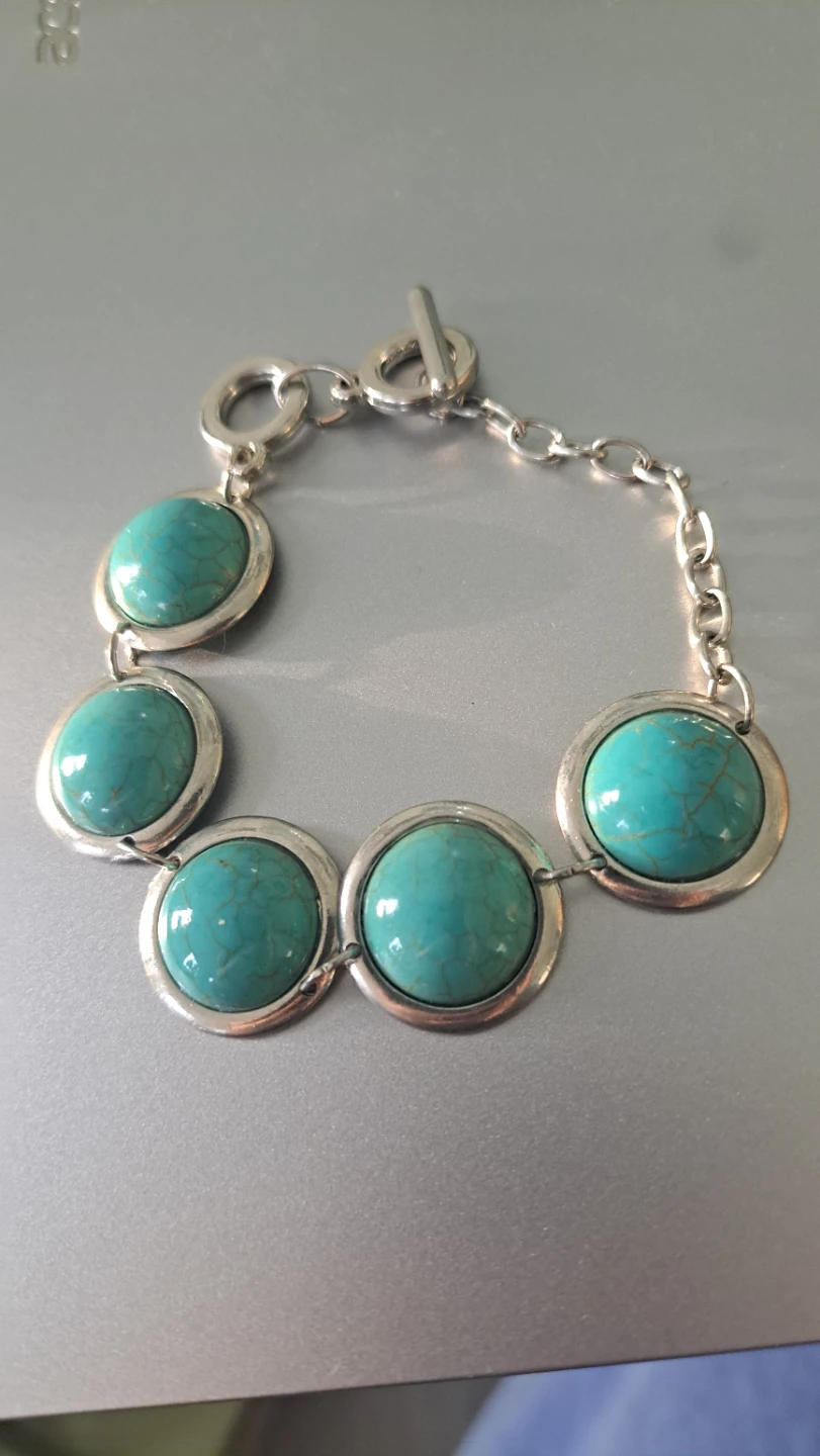Turquoise Stone and Silver Tone Toggle Bracelet