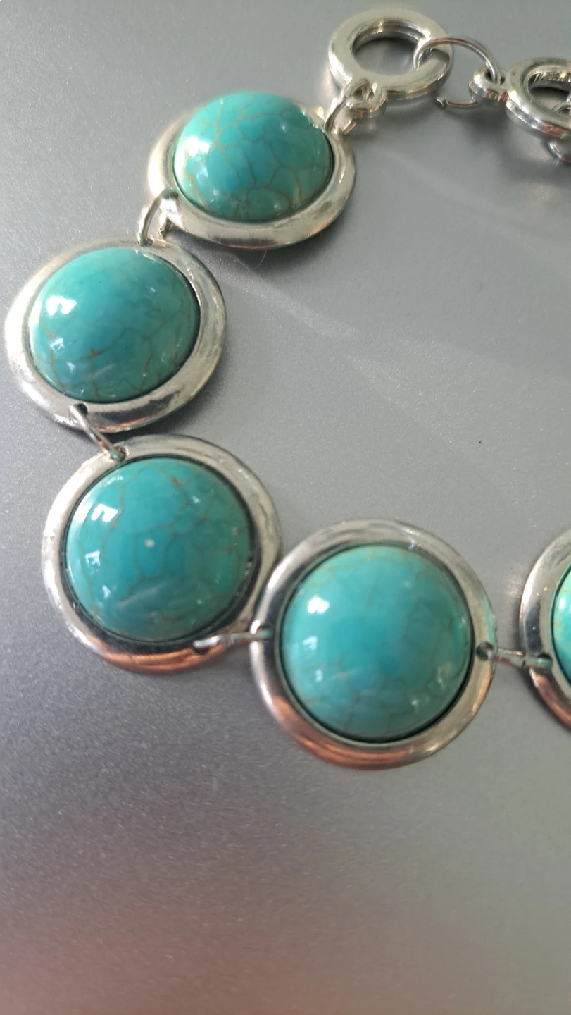 Turquoise Stone and Silver Tone Toggle Bracelet - photo 2