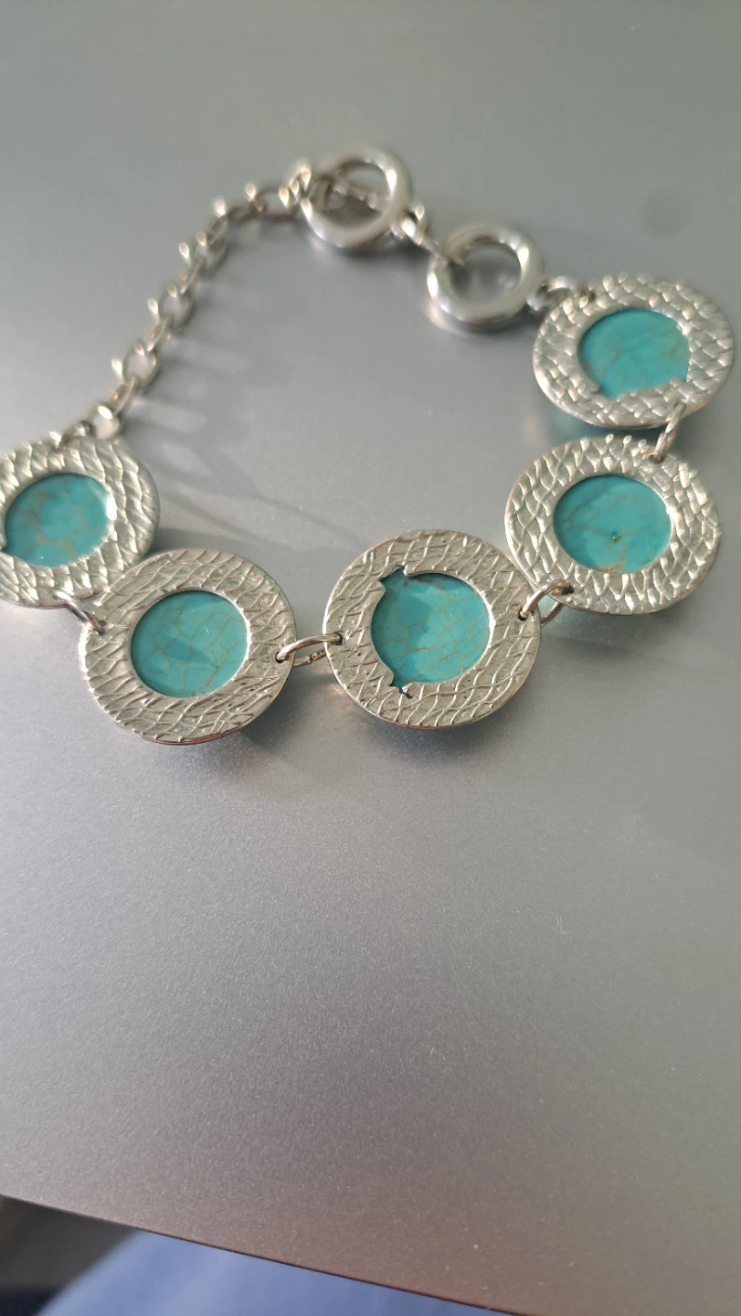 Turquoise Stone and Silver Tone Toggle Bracelet - photo 3