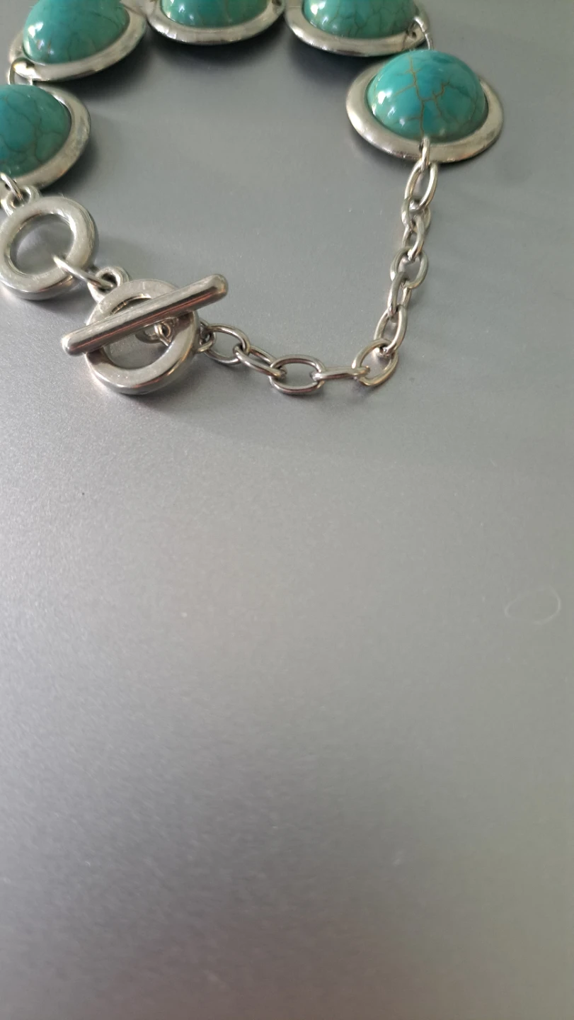 Turquoise Stone and Silver Tone Toggle Bracelet - photo 4