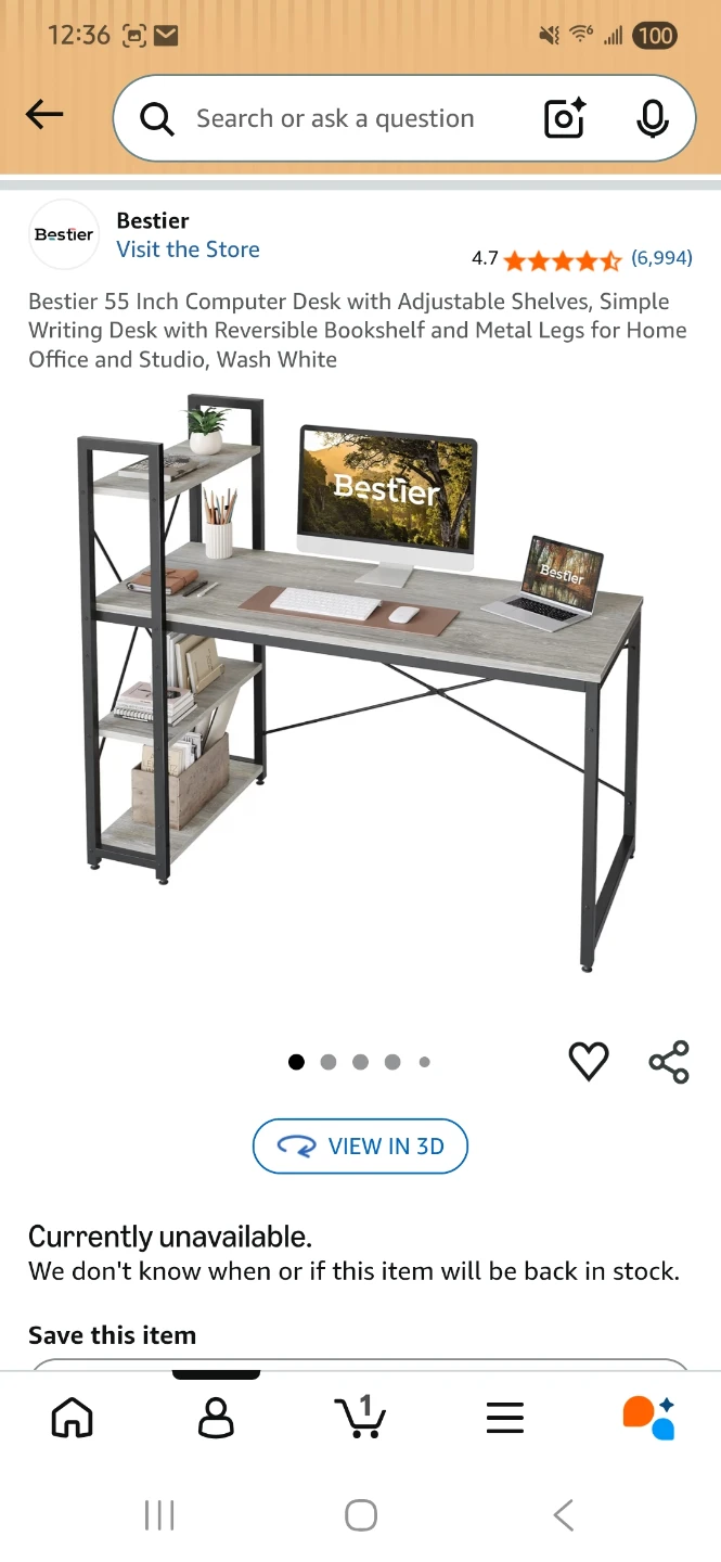 Bestier 55 Inch Computer Desk with Bookshelf