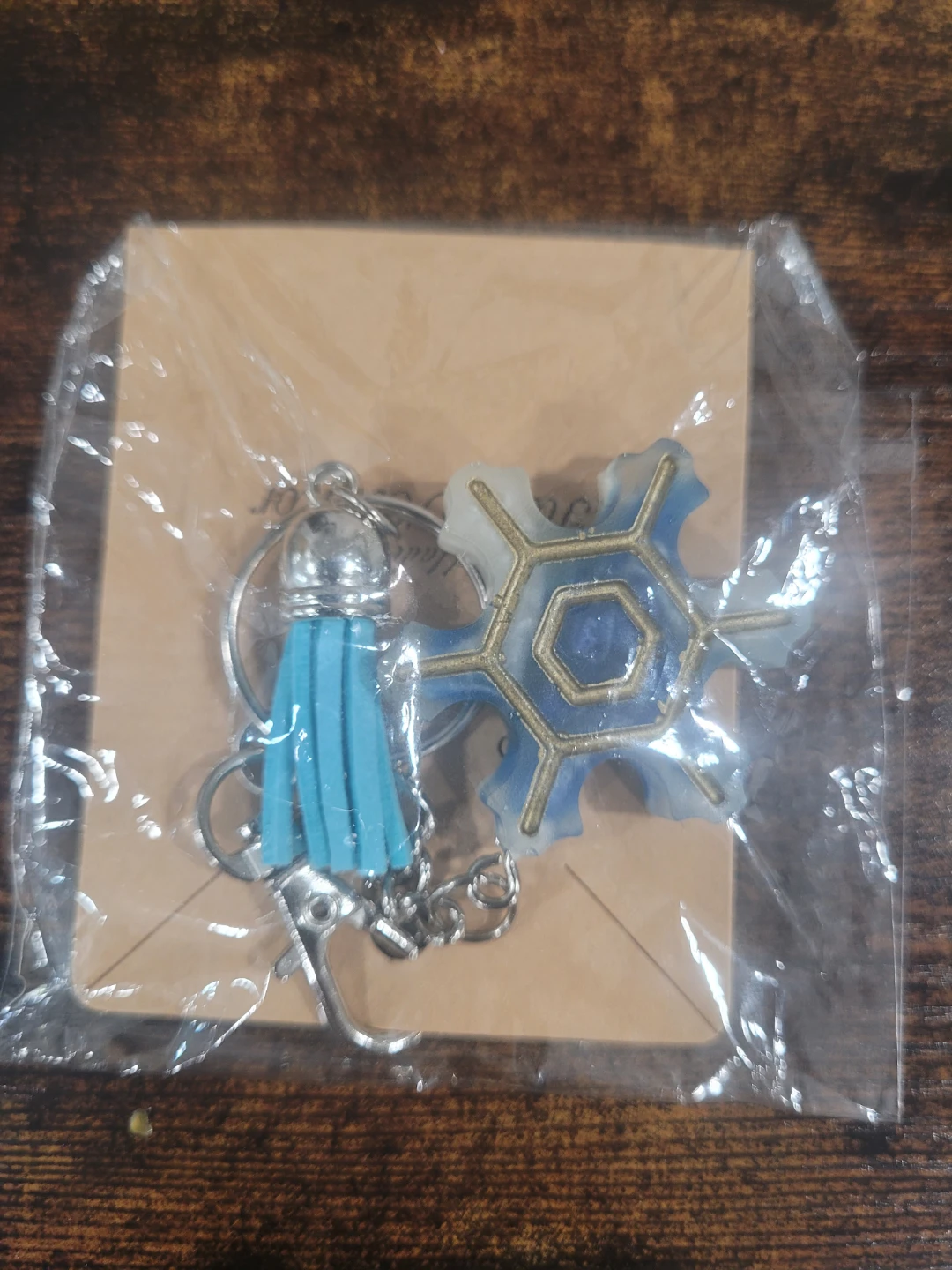 NEW Resin Keychain with Blue and Gold Swirls and Tassel - photo 3