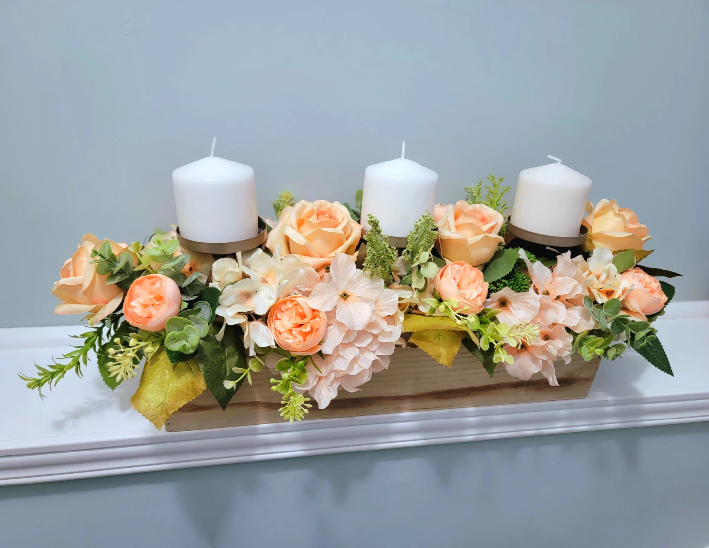 Floral Centerpiece with 4 White Candles
