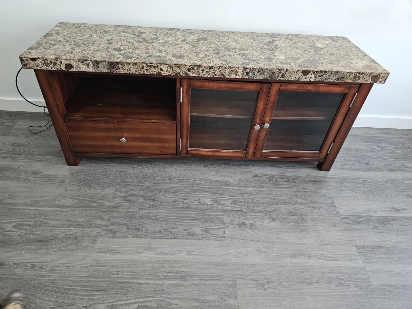 Wood Media Console with Faux Marble Top
