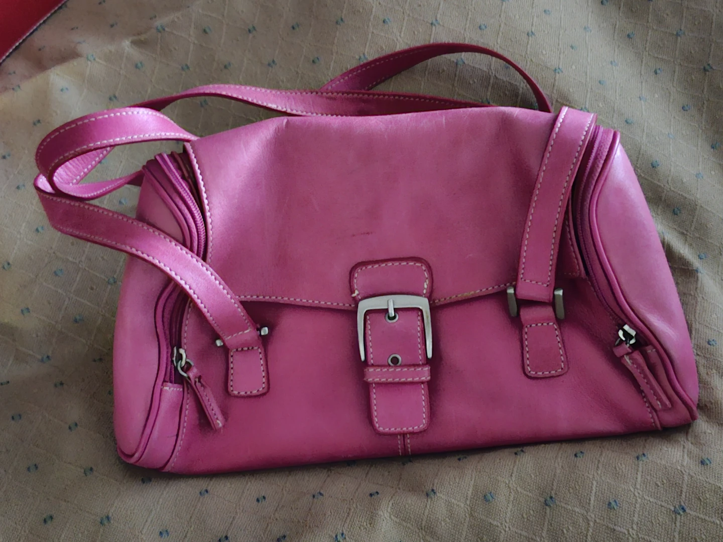 Bright Pink Leather Shoulder Bag