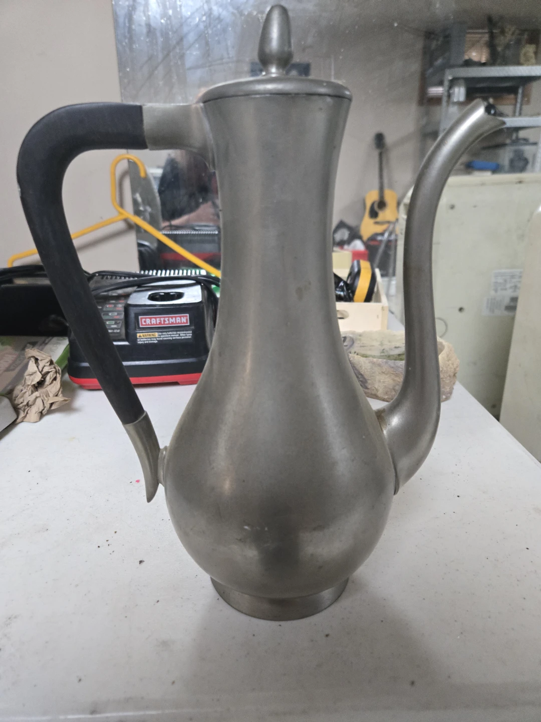 Vintage Pewter Coffee Pot with Black Handle