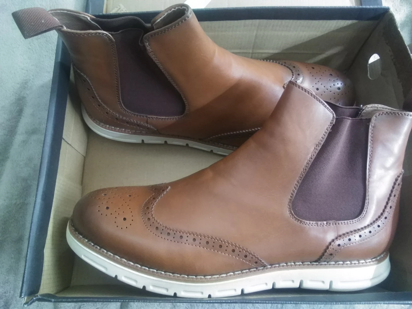 Brown Leather Chelsea Boots with Brogue Detail - Size 12 - photo 2