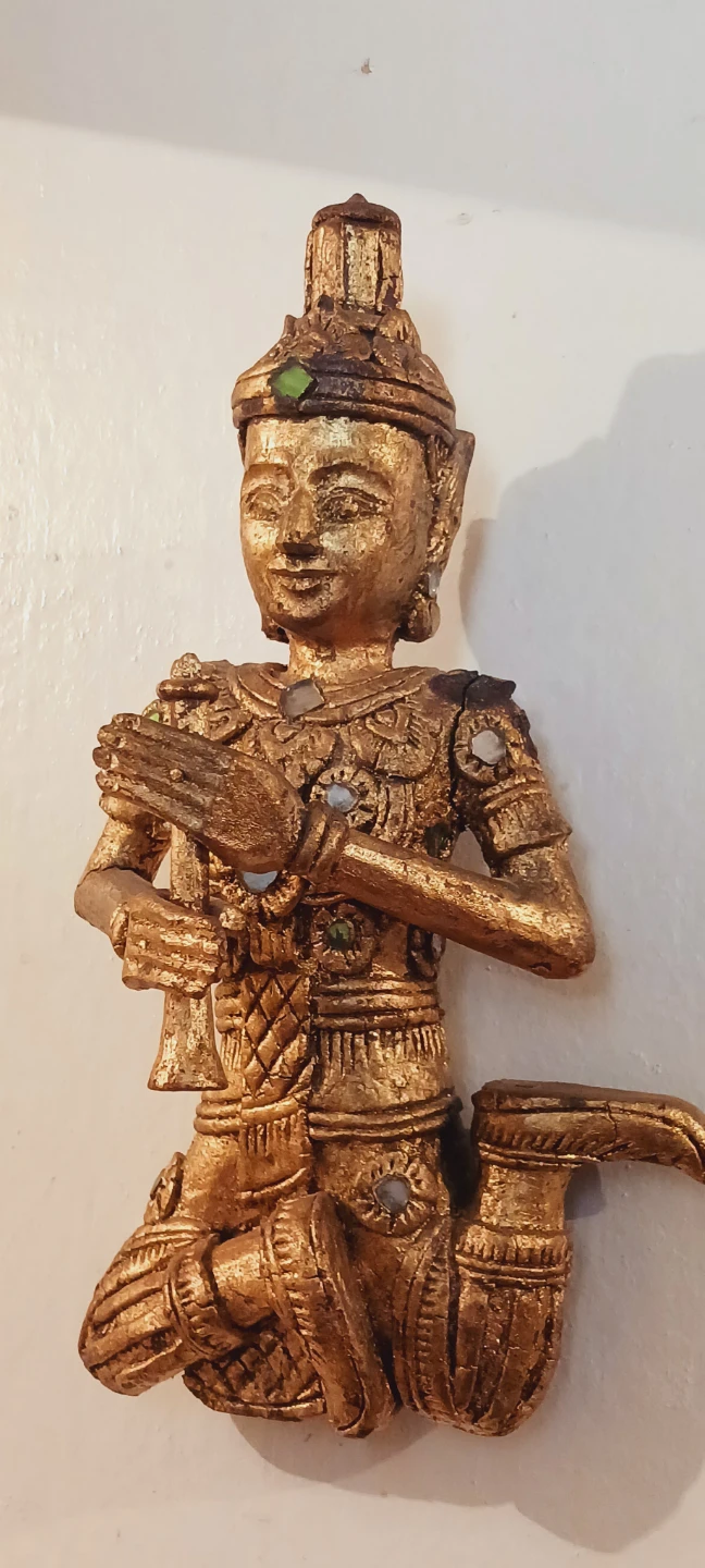 Asian Thai Angel Buddha Musician Carved Wood Wall Decor - photo 3
