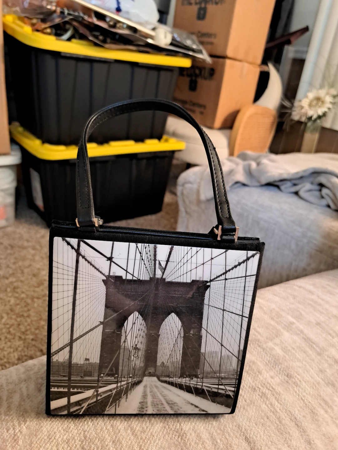 Black Mini Bag with Brooklyn Bridge Print