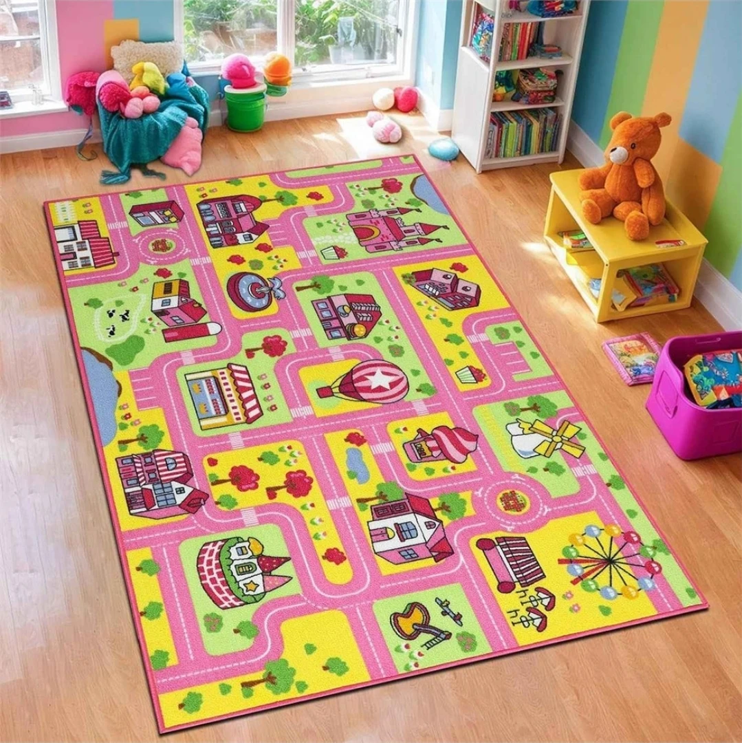 Traffic Road Kid Play Mat, Sz 5.2x3.3 ft - Pink