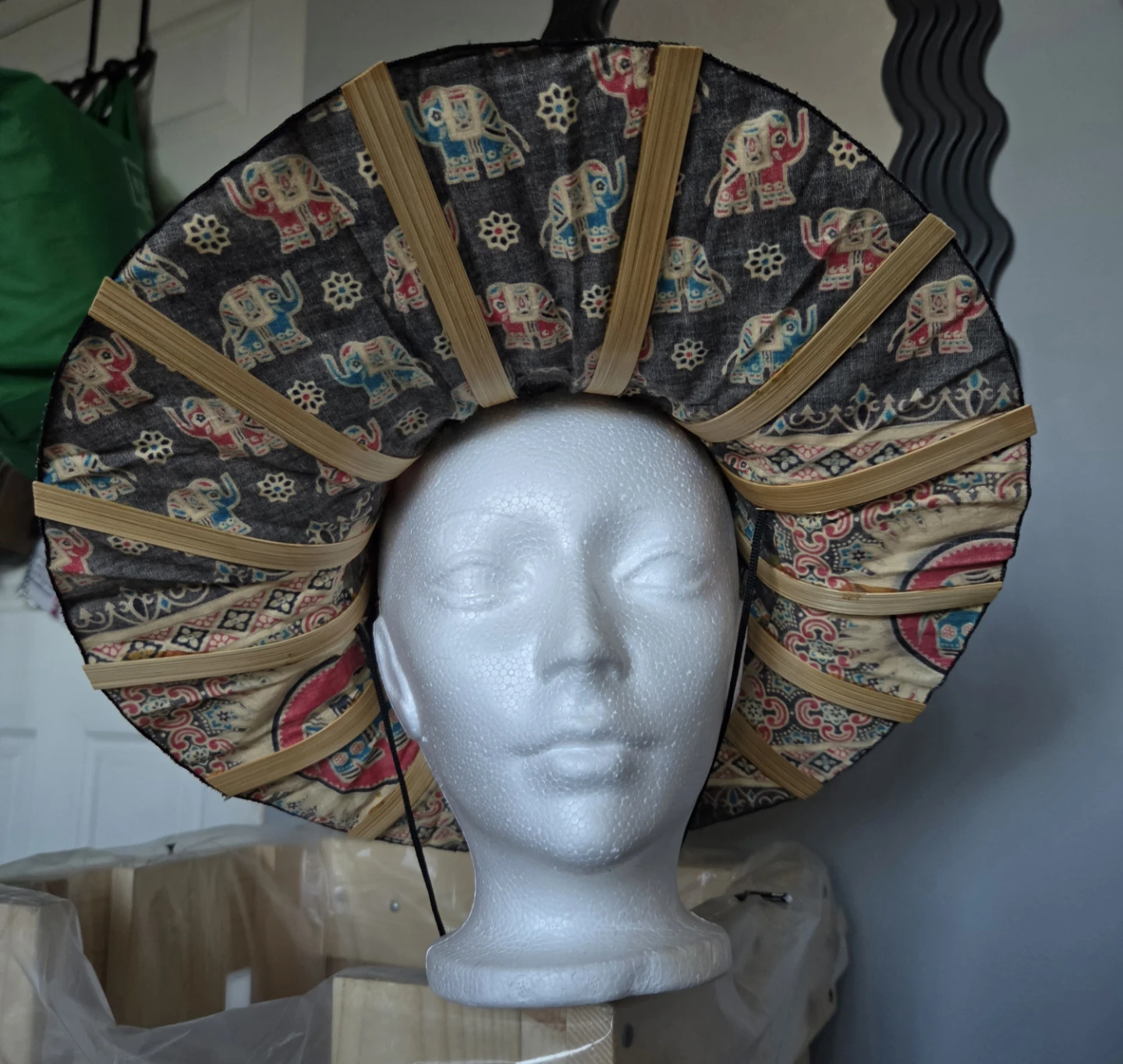 Batik Elephant Print Sun Hat with Bamboo Top - photo 4