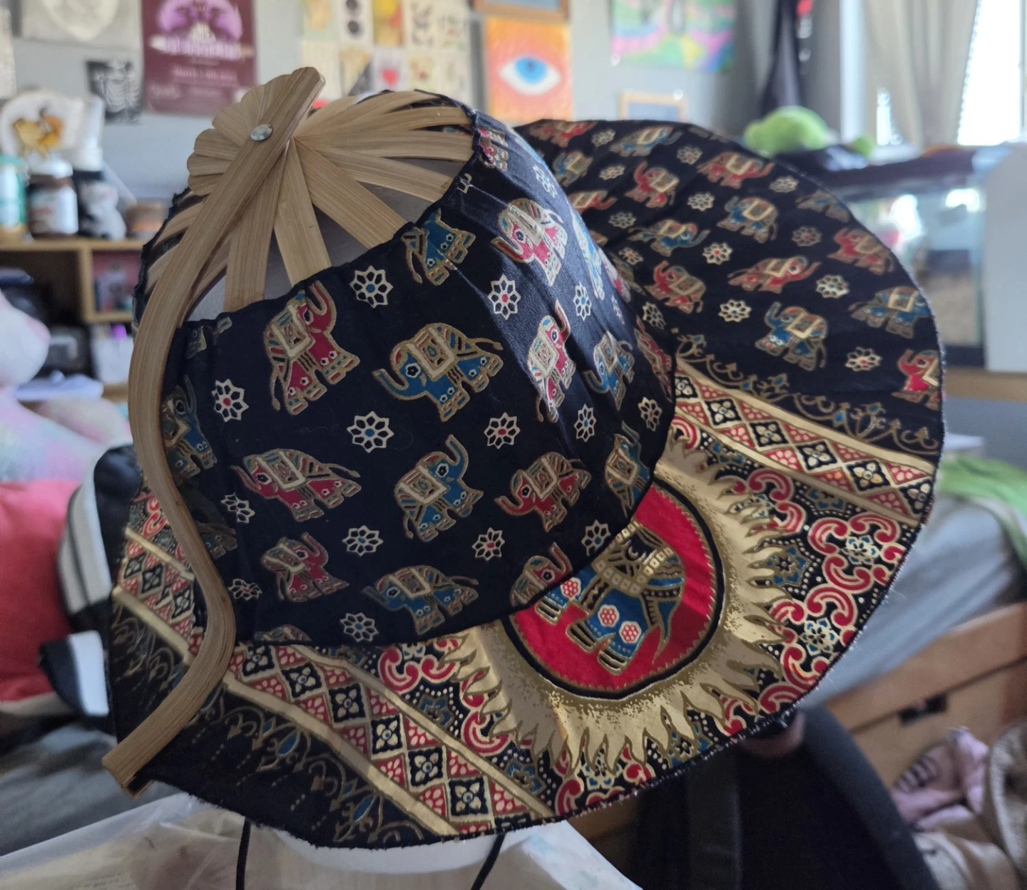 Batik Elephant Print Sun Hat with Bamboo Top - photo 5
