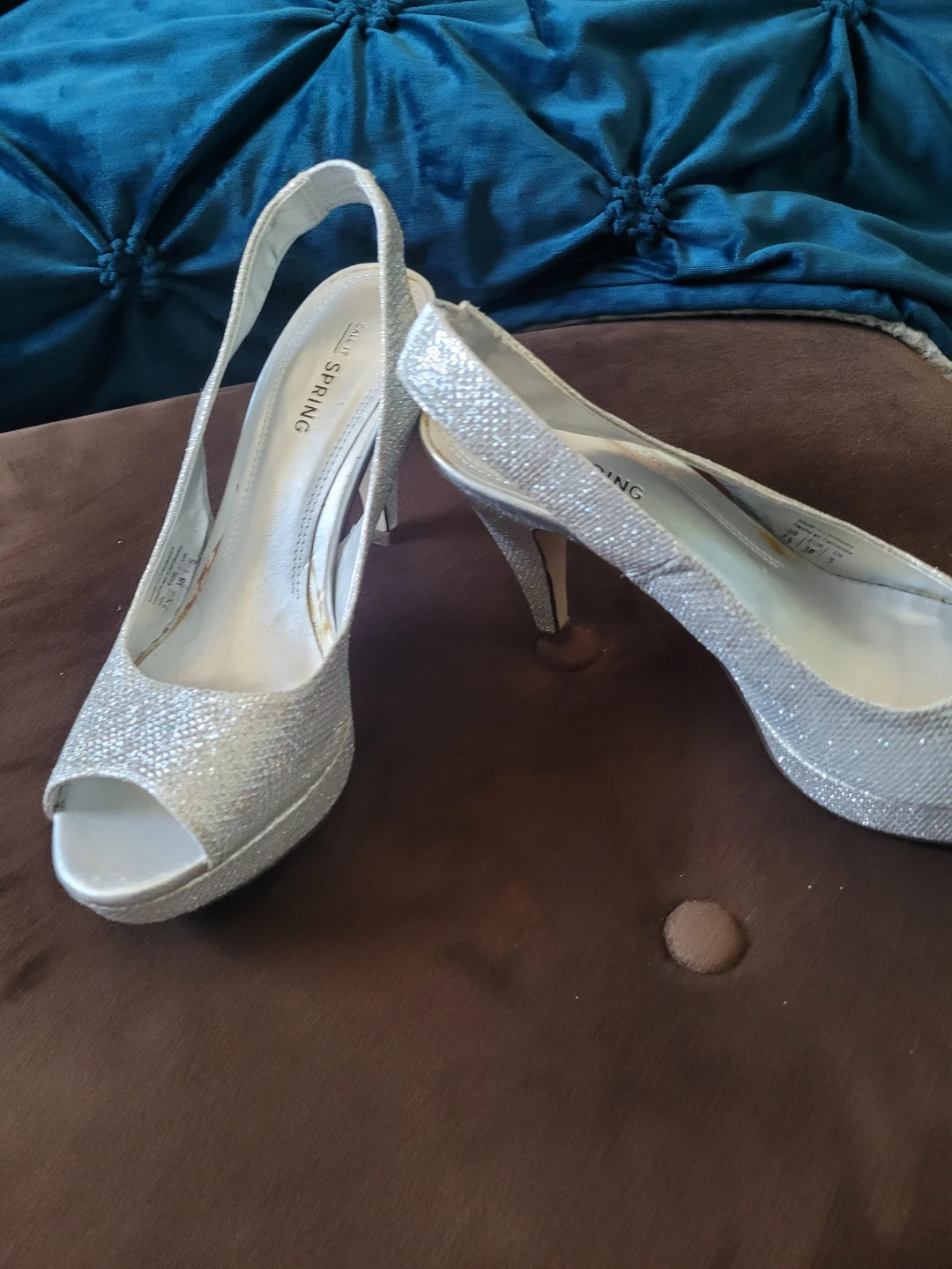Call It Spring Silver Glitter Peep-Toe Heels