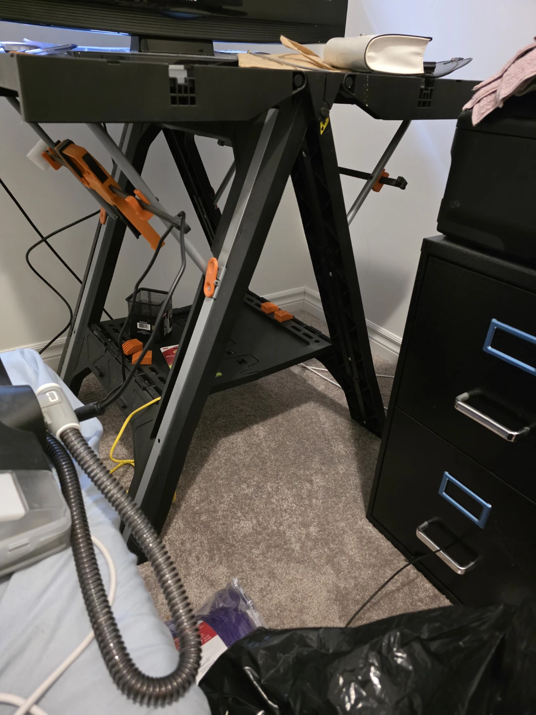Black Folding Workbench with Orange Accents