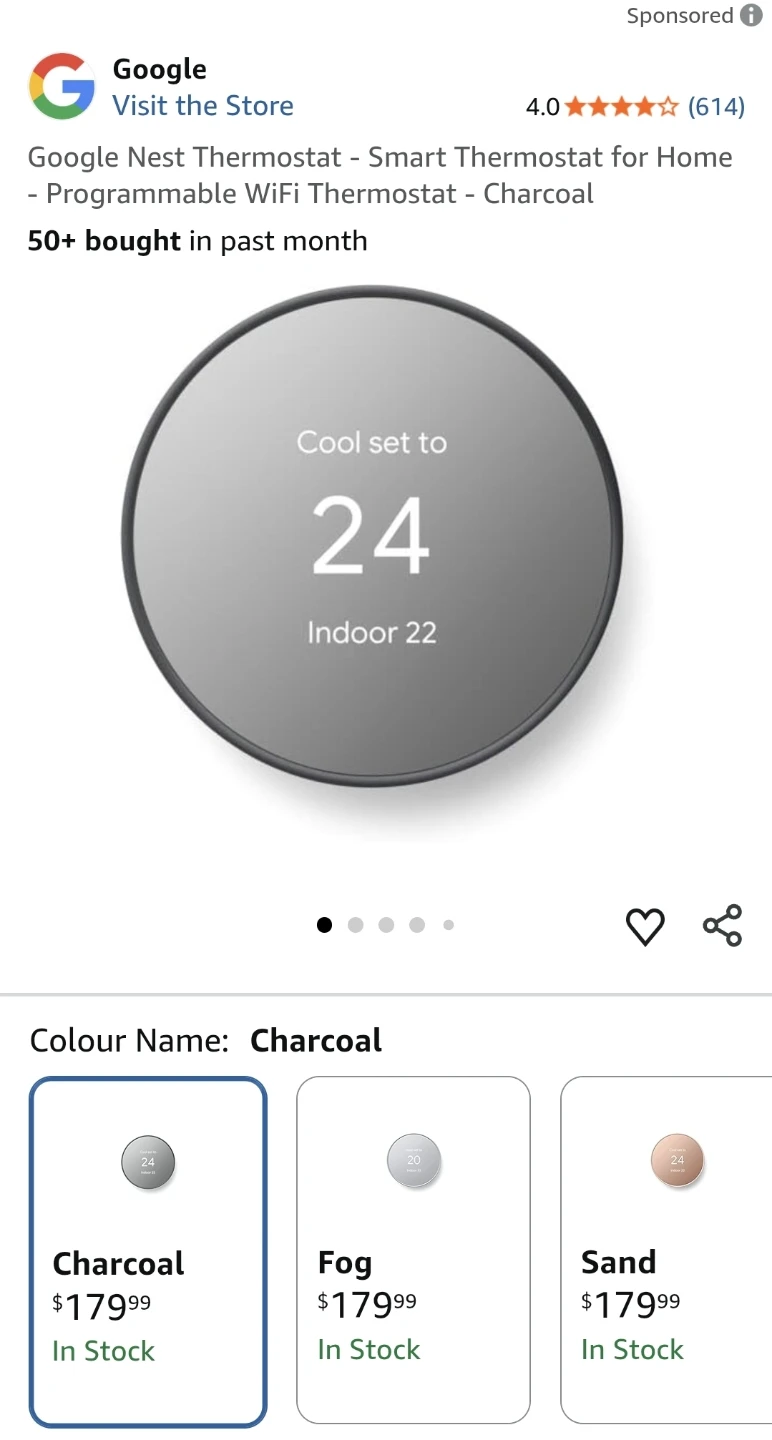 Google Nest Thermostat - Charcoal & Connector