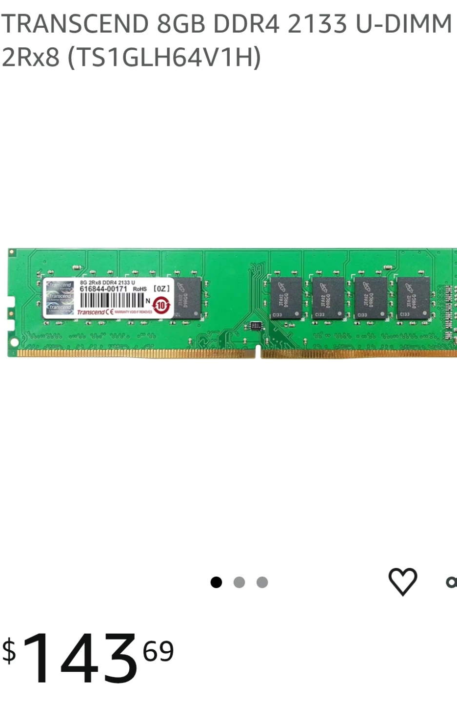 Transcend 8GB DDR4 2133MHz RAM Modules (2x) - photo 3
