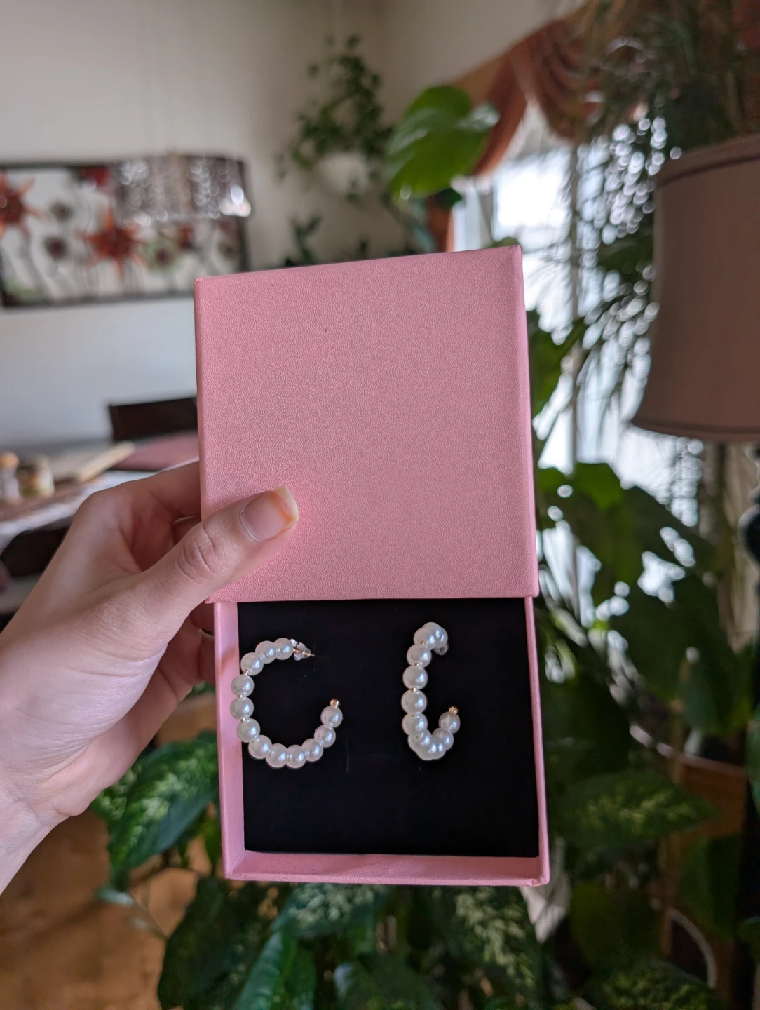 Nush Pearl Hoop Earrings with Pink Gift Box